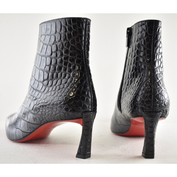 Christian Louboutin Condora Booty 55 Black Silver Croc Ali Ankle Heel Boot 38 - Picture 14 of 15